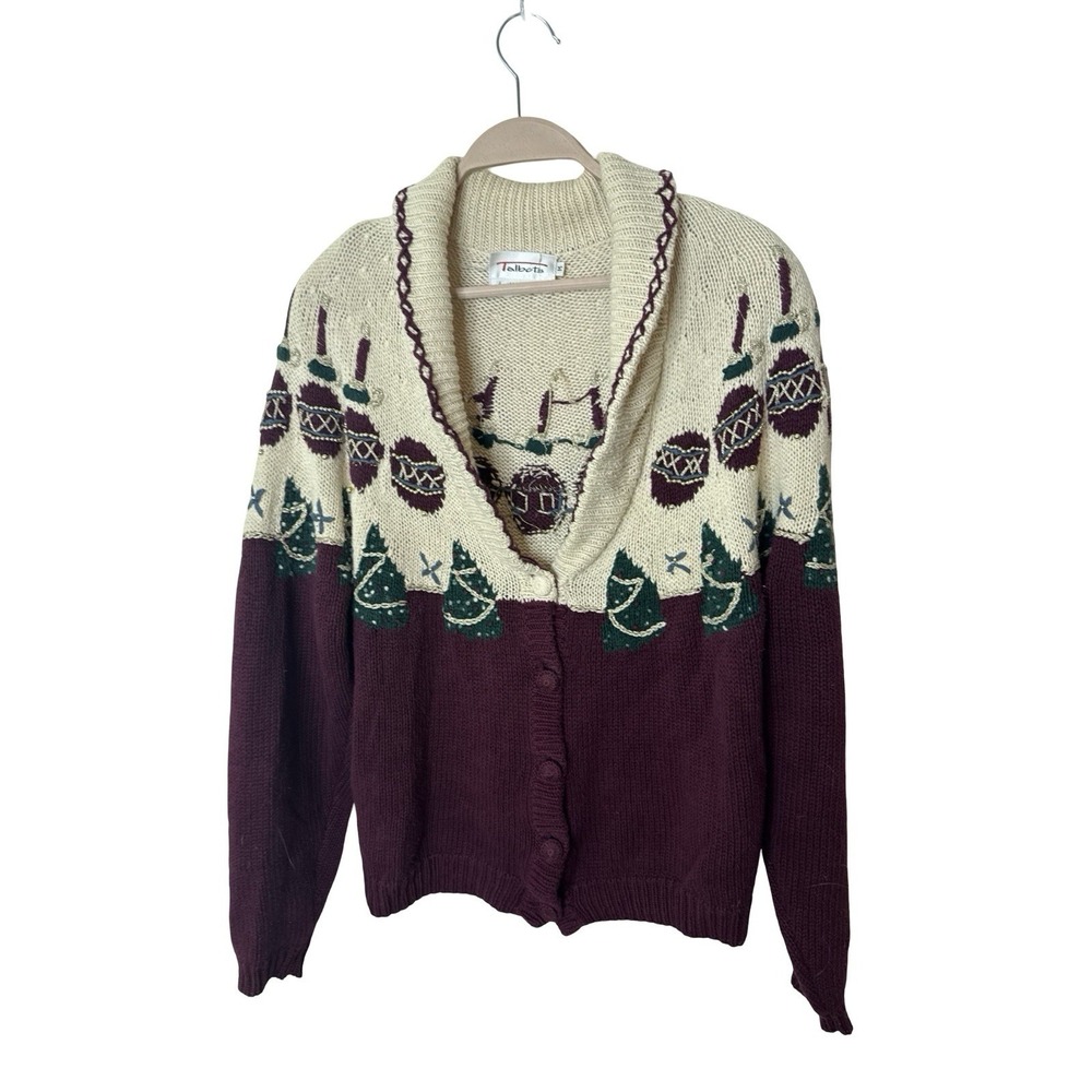 Vintage Talbots knitted by hand cardigan sweater size medium christmas